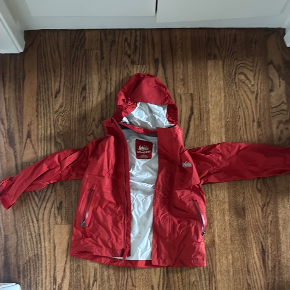 Red REI boys raincoat Hooded Jacket